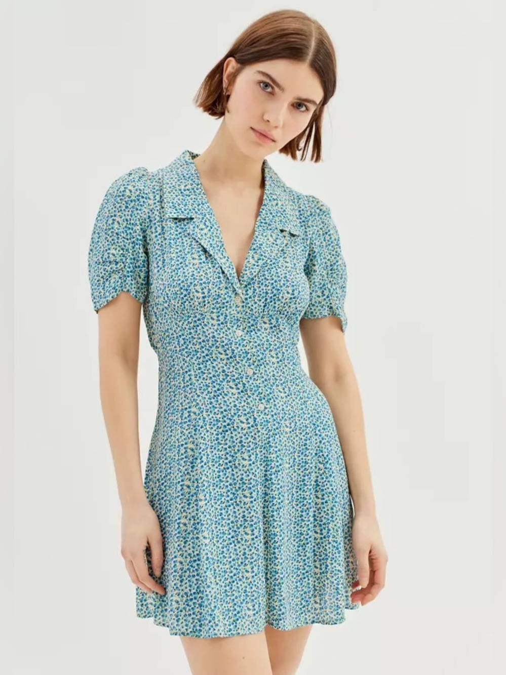 Urban Outfitters Crowley Floral Mini Dress NWT 100% Viscose Blue A-Line S